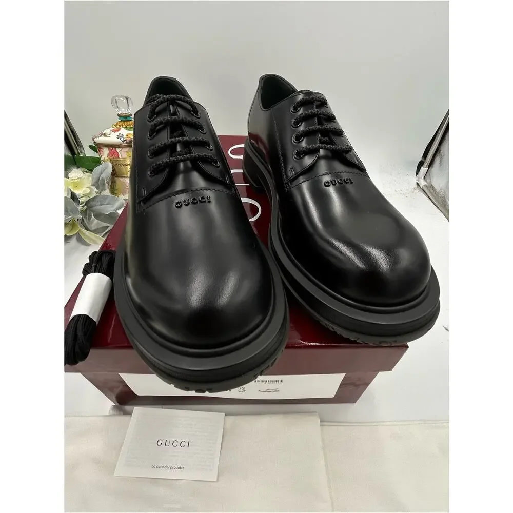 Men's Gucci Leather lace up, Derby shoes size 12 fits 12.5 US made in Italy